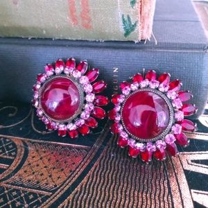 Vintage Rhinestone Red/Pink Earrings